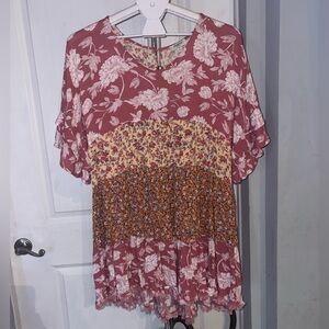 Umgee Pink Floral Patchwork Blouse - szM (P25)